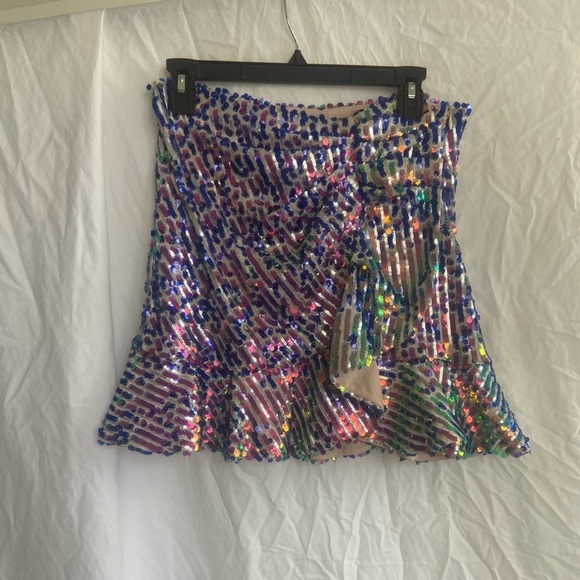 Zara Sequined Mini Skirt With Ruffle Trim Size Medium - Picture 9 of 14